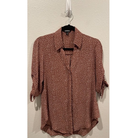 EXPRESS Brown White Dots Short Sleeve Blouse - Picture 1 of 4
